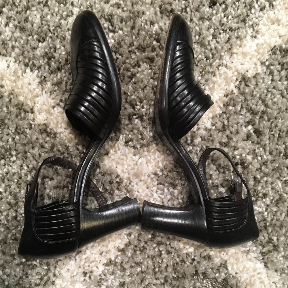 Bally Black Leather Strappy Mid-Heel Sandals